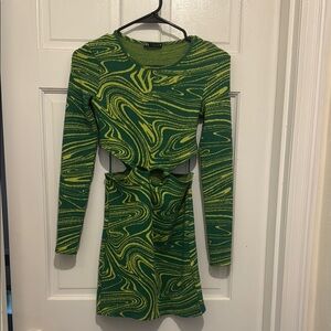 Zara Green and Yellow Swirl Long Sleeve Dress